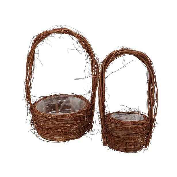2ks hnědý proutěný košík květináč s uchy - Ø 25*43 / Ø 16*35cm daan kromhout