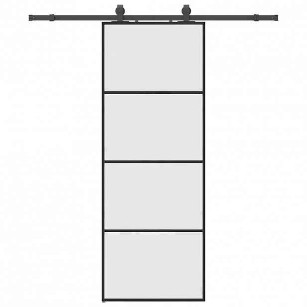 vidaXL Posuvné dveře se sadou kování černé 76x205 cm ESG Glass