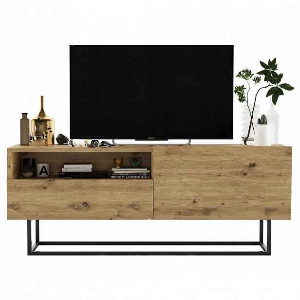 Meble Lindner TV stolek Enjoy Dub Artisan 120 cm se zásuvkou a kovovým rámem