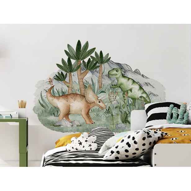 Yokodesign Velká samolepka se scénou - Triceratops a tyranosaurus Velikost: XL