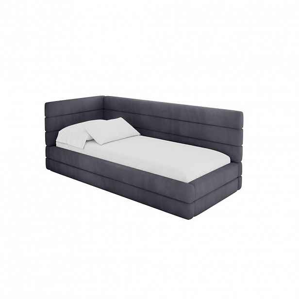 ALTDECOR JEDNOLŮŽKOVÁ POSTEL pro mládež s úložným prostorem a matrací H3/H4, vpravo - BEMY 80x200 tmavě šedá
