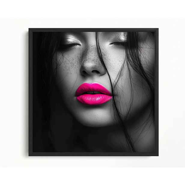 Obraz Rám American Box Portrét Žena Tvář Makro Foto Neon Růžový 50x50