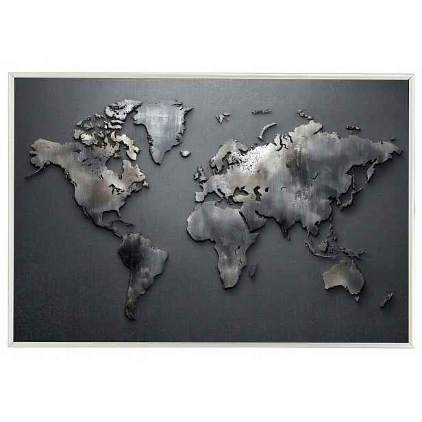Plakát Rámeček Aluminium Mapa Světa Kovová Šedá Industrial Loft 60x40