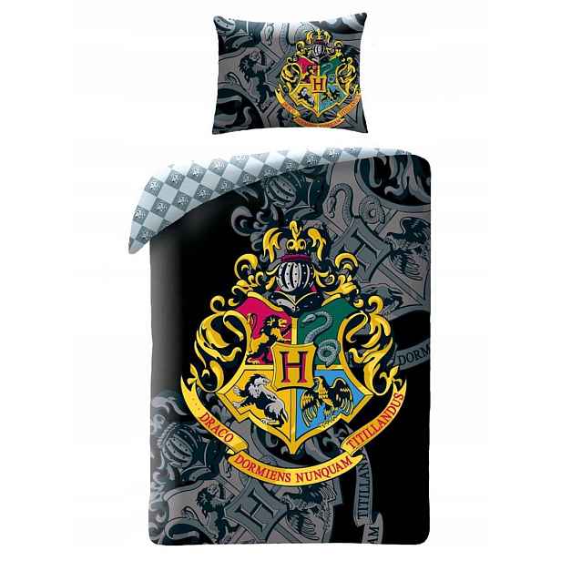 Povlečení Harry Potter Bradavice erb Black bavlna 140x200 70x90