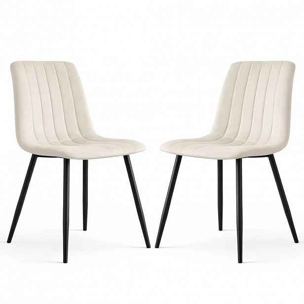 Set 2x prošívaná jídelní židle LINORIA - béžová / černá