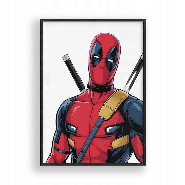 Plakát Deadpoola Avengers v černém dřevěném Rámeček 30x42 cm