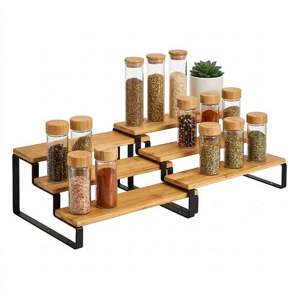 5Five® Sada 2ks přídavných polic, 3 schůdky, bambus kov - ETAG, 32 x 26 x 13,5 cm, černá