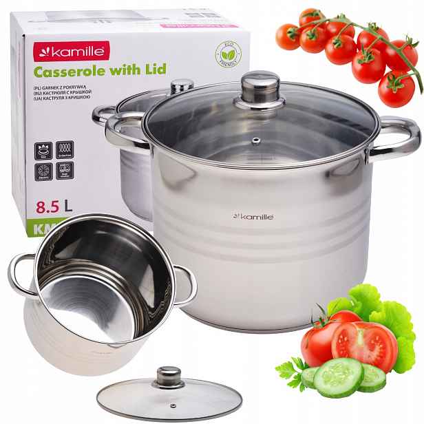 Hrnec Nerezový Vysoký S Poklicí gastro 8,5 L Indukce Kamille