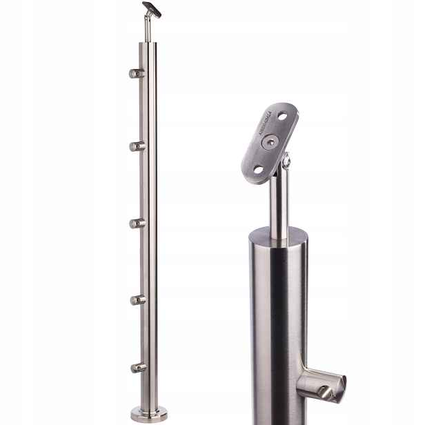 Průchozí sloupek 100 cm 5 průchodek Zábradlí fi 42 Nerezové Broušené
