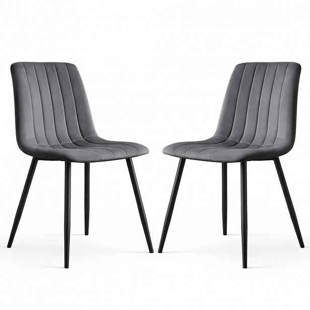 Set 2x prošívaná jídelní židle LINORIA - tmavý grafit / černá