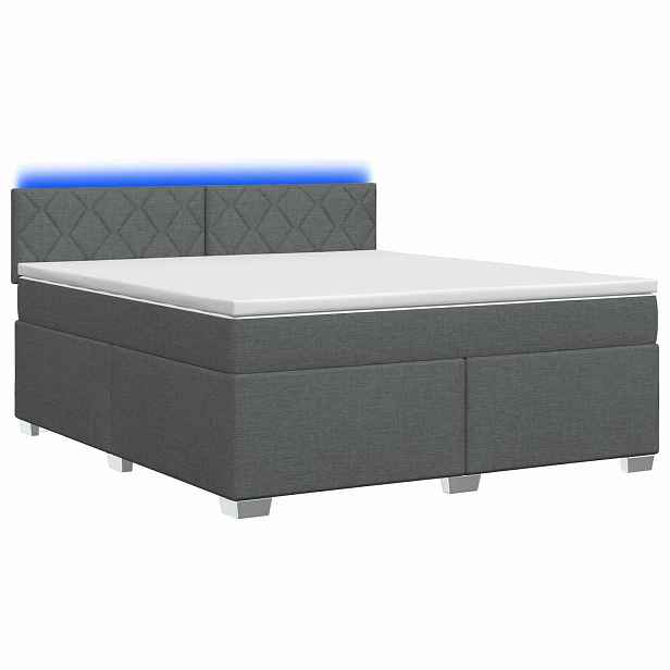 vidaXL Box spring postel s matrací a LED Tmavě šedá 140 x 200 cm