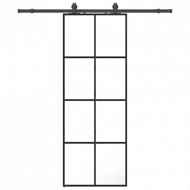vidaXL Posuvné dveře se sadou kování černé 76x205 cm ESG Glass