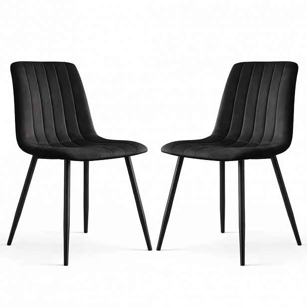 Set 2x prošívaná jídelní židle LINORIA - černá / černá