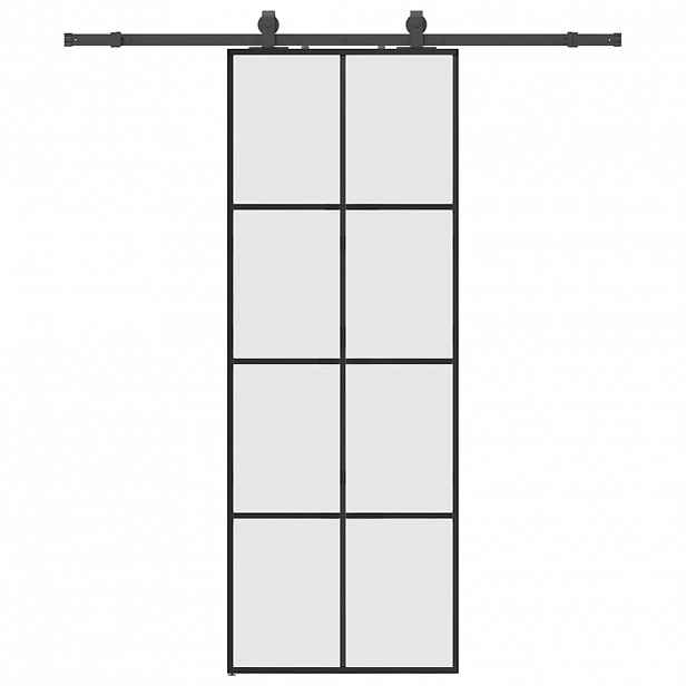 vidaXL Posuvné dveře se sadou kování černé 76x205 cm ESG Glass