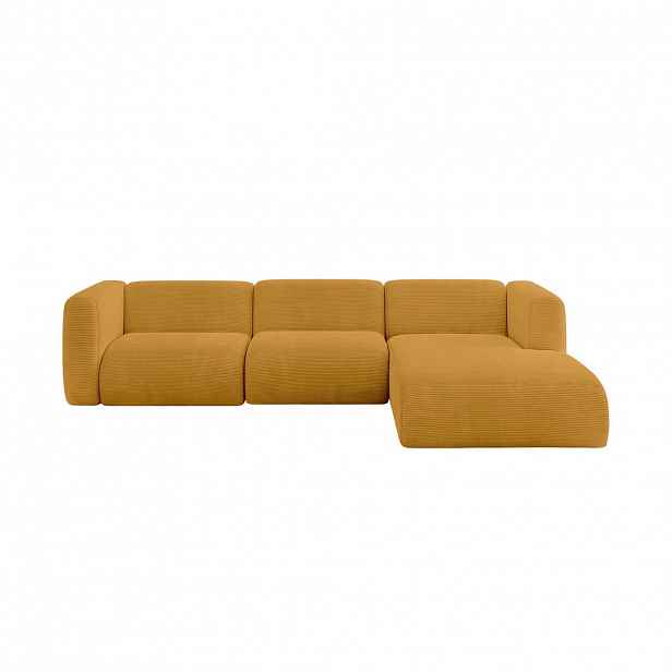 ALTDECOR ROHOVÁ SEDAČKA S PRAVOU OTOMANOU MIRA-L2 318x179x89 Hořčicově žlutá Manšestr