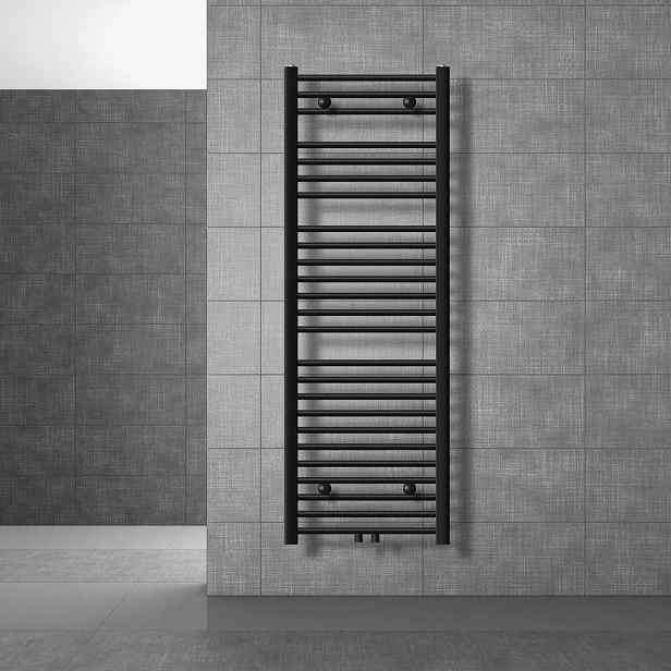 LuxeBath KOUPELNOVÉ topidlo Sahara 500 x 1500 mm, černé, zakřivené, s rohovým ventilem