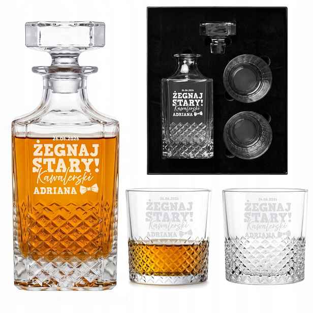 Sada na whisky Karafka 750 ml 2 Sklenice Gravírování Dárek Rozlučka se svobodou