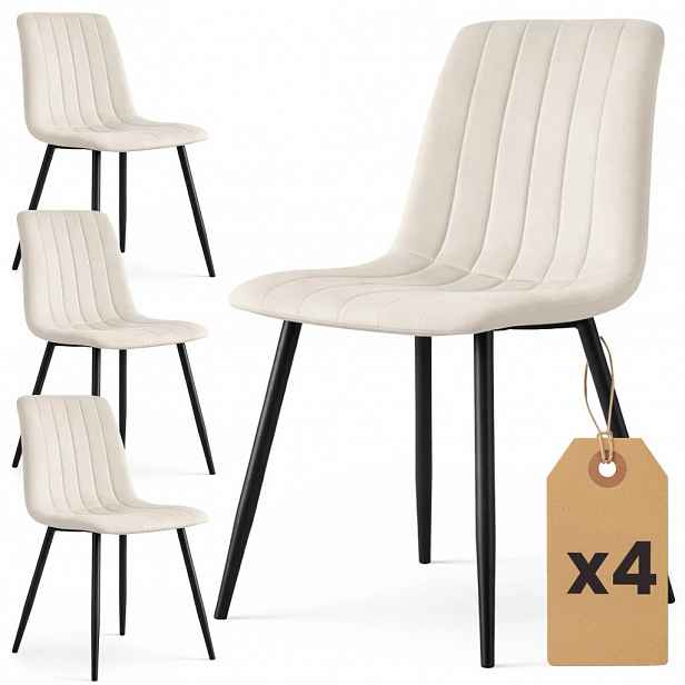 Set 4x prošívaná jídelní židle LINORIA - béžová / černá