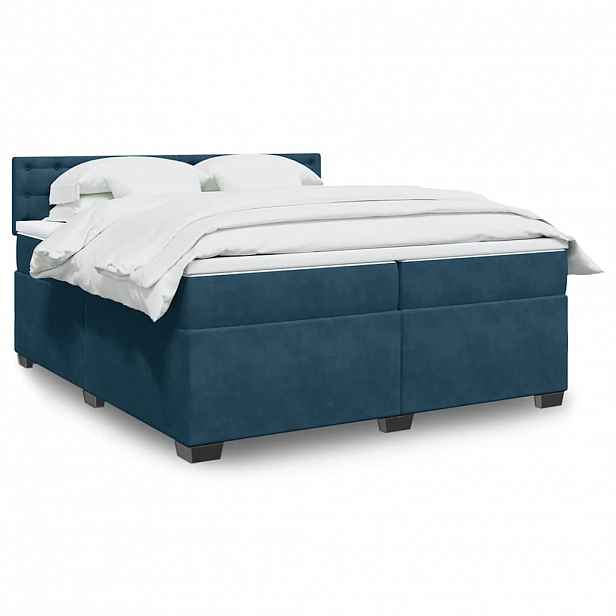 vidaXL Box spring postel s matrací modrá 200 x 200 cm samet