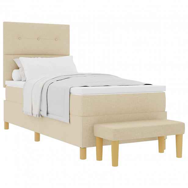vidaXL Postel s boxspringem s čelo Krémová 200 x 90 cm textil