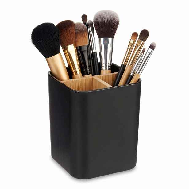 Arte Regal Kosmetický stojan s 3 přepážkami - na make-up, štětce, kartáčky BERILO, černý