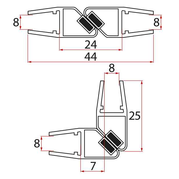 Gelco Set magnetických těsnění 45°pro sklo 8/8mm, 2000mm (2ks)
