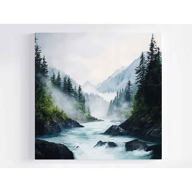 Obraz Na Plátně Canvas Krajina Hory Les Stromy Řeka Mlha 50x50