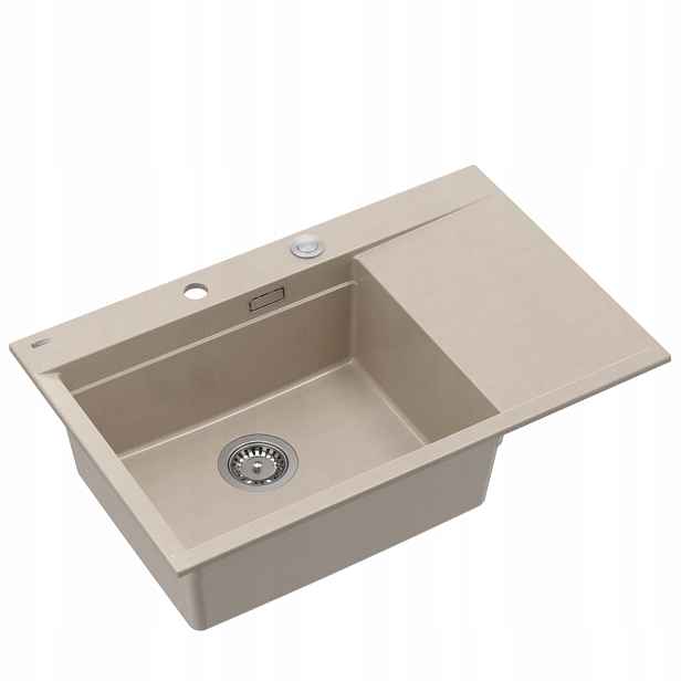 Quadron Josh 111 granitový dřez 78x50 cm Sifon Deska Béžová/Ocel