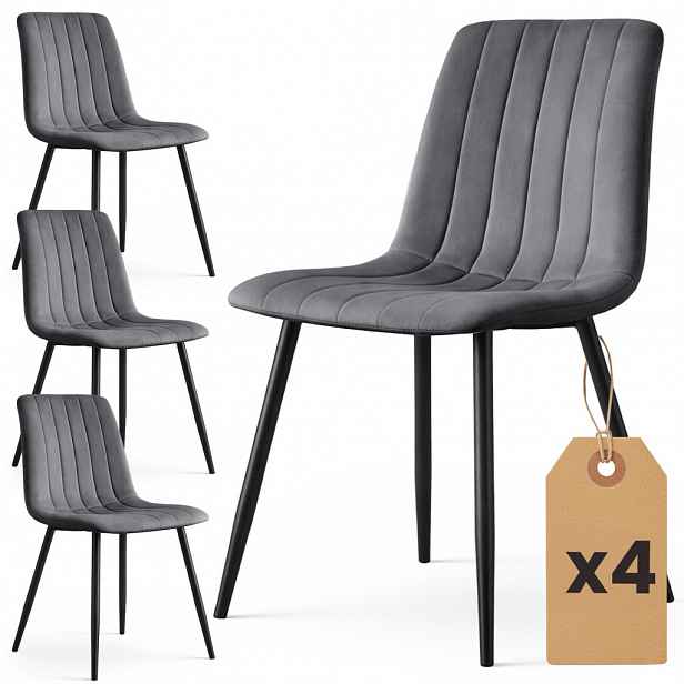 Set 4x prošívaná jídelní židle LINORIA - tmavý grafit / černá