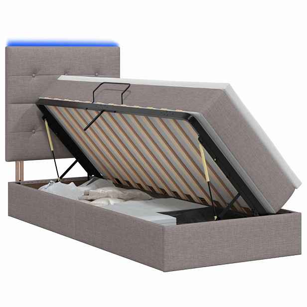 vidaXL LED postel s úložným prostorem a matrací Taupe 100 x 200 cm