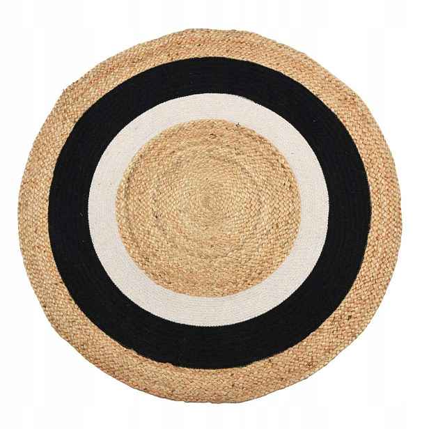 Kulatý Velký Koberec Boho z juty, přírodní bavlna, 90 cm, eko