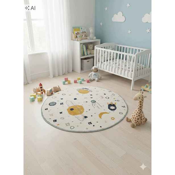 Koberec kulatý do obývacího pokoje 100 cm, vícebarevný, měkké štětiny,