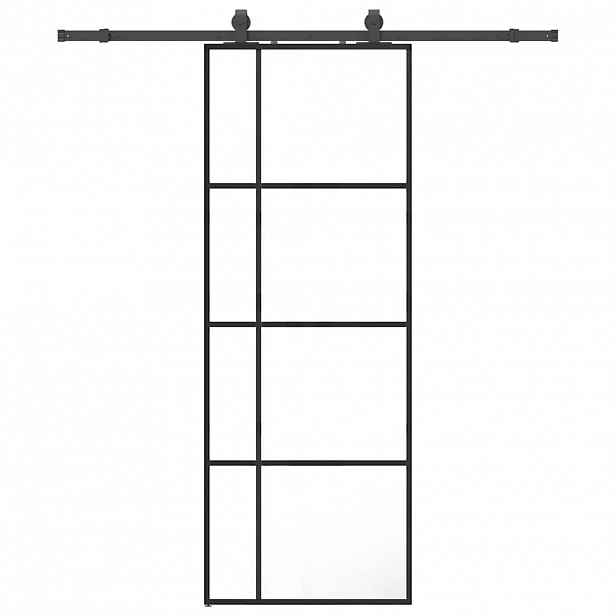 vidaXL Posuvné dveře se sadou kování černé 76x205 cm ESG Glass