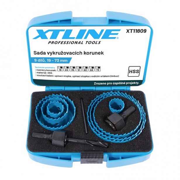 Sada vykružovacích korunek XTLINE 9 dílů 19-73 mm XT11809