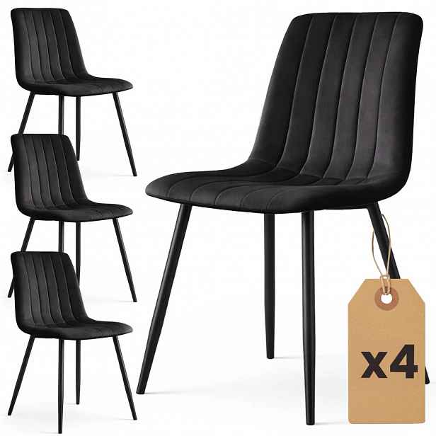Set 4x prošívaná jídelní židle LINORIA - černá / černá