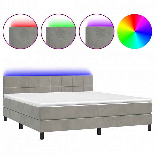 vidaXL Box spring postel s matrací a LED světle šedá 160x200 cm samet