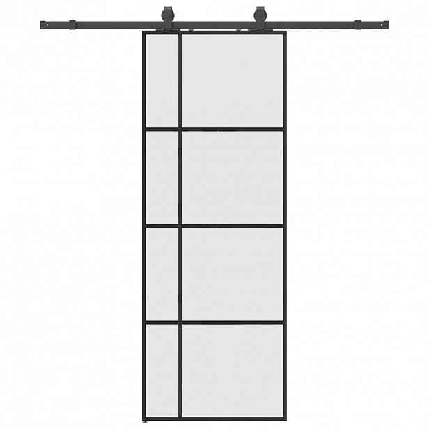 vidaXL Posuvné dveře se sadou kování černé 76x205 cm ESG Glass