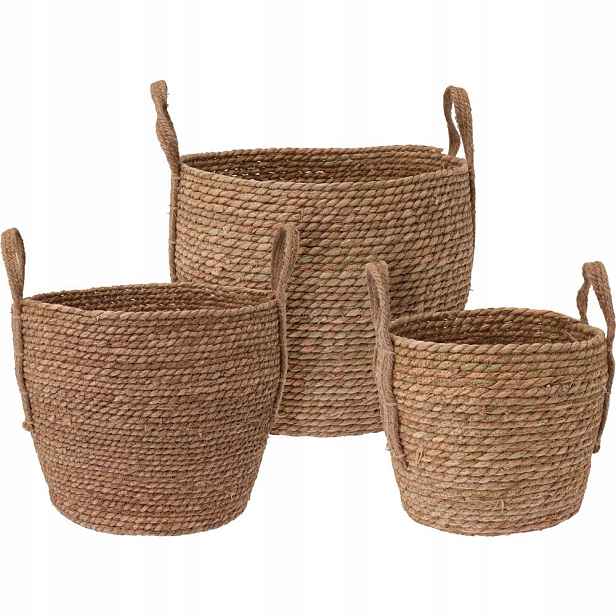 Béžový pletený koš s úchyty Boho Set
