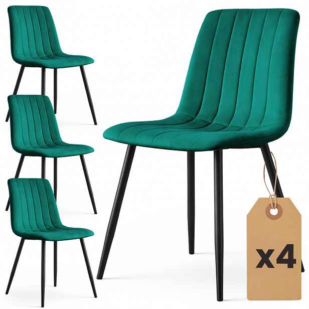 Set 4x prošívaná jídelní židle LINORIA - láhvově zelená / černá