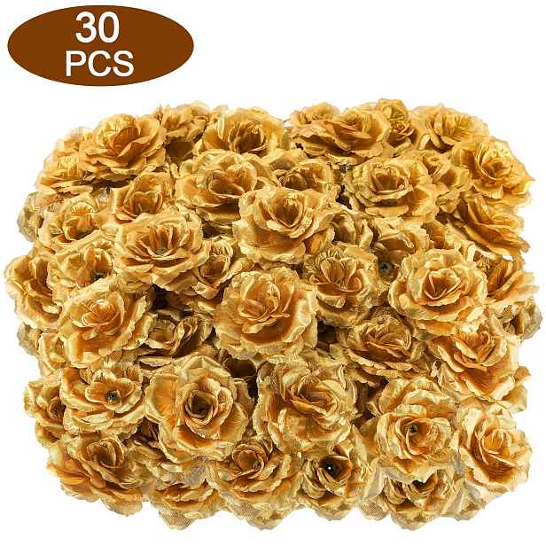 TEMU 30 ks Realistických Zlatých Růží Umělé Květiny - 3,1 Palcové Falešné Hlavy Vhodné pro Svatební, Valentýnské, Den Dekorace - Elegantní Zlaté se