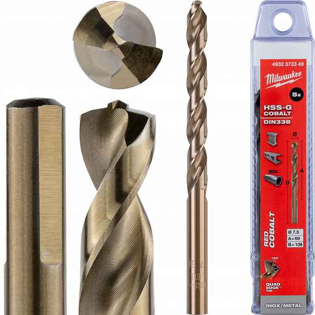 Vrtáky do kovu kobaltové 7,5 mm 5ks z nerezové oceli Milwaukee Cobalt