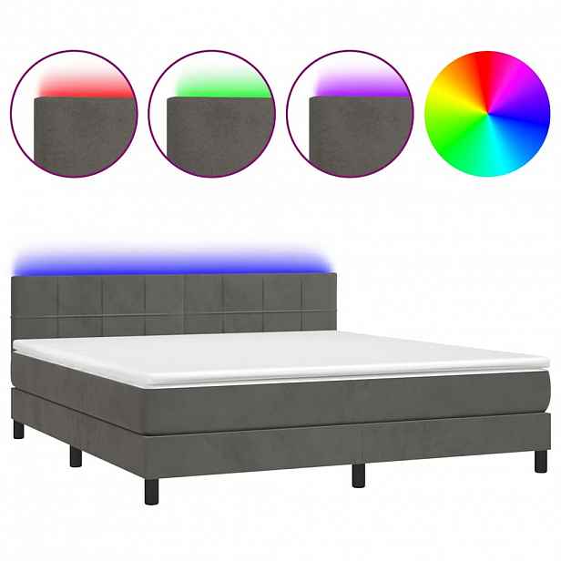 vidaXL Box spring postel s matrací a LED tmavě šedá 160x200 cm samet