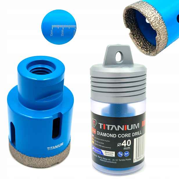 Korunkový Vrták s diamantovou korunkou 40 mm pro gres dlaždic vrták M14 Titanium