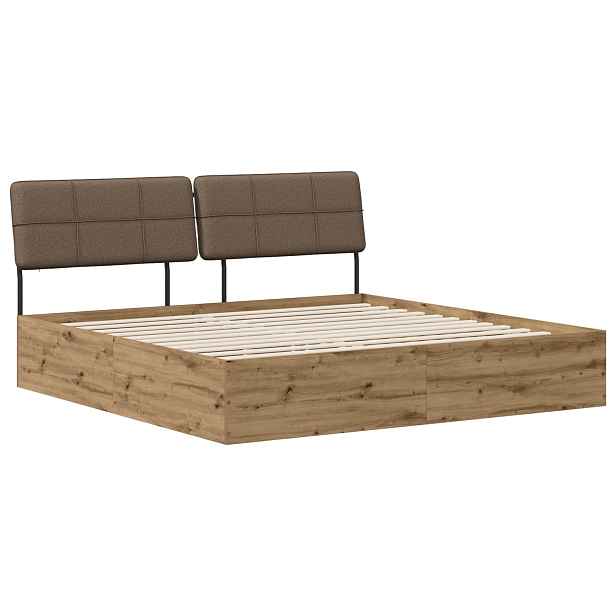 vidaXL Dvoulůžková postel s čelem dub artisan a taupe 200 x 200 cm