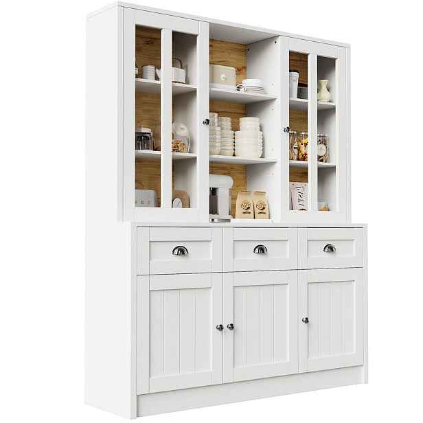 Modenvie BUFFET skříň z MDF a akrylu, 140/38,5/175 cm, bílá