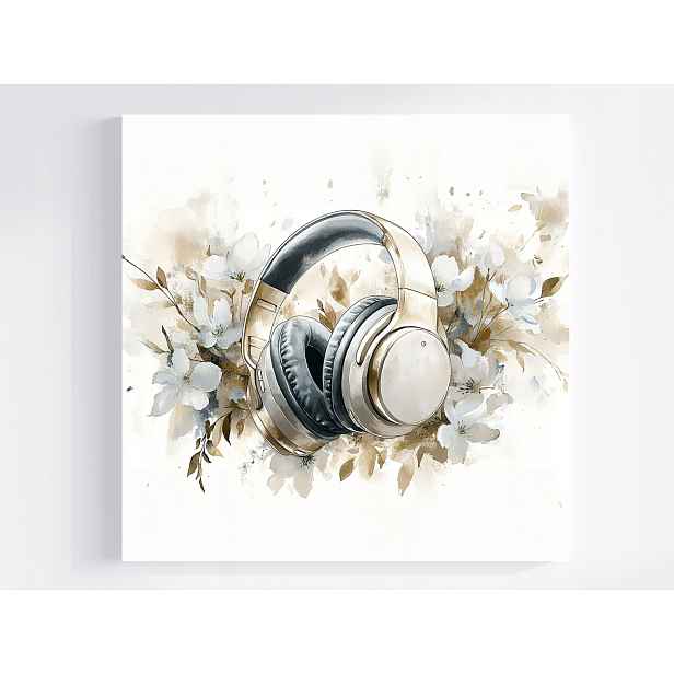 Obraz Na Plátně Canvas Hudba Zvuk Sluchátka Květiny Glamour Boho 50x50