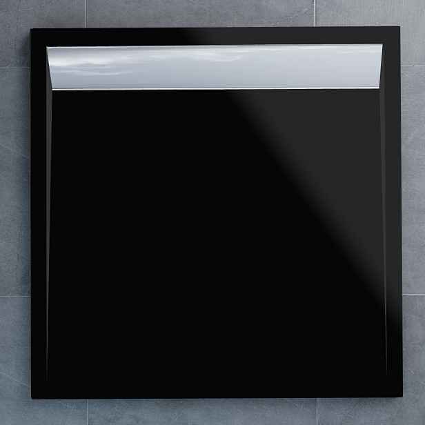 SanSwiss WIQ 090 50 154 Sprchová vanička čtvercová 90×90 cm černá, kryt aluchromový, skládá se z WIQ 090 154 a BWI 090 50 154