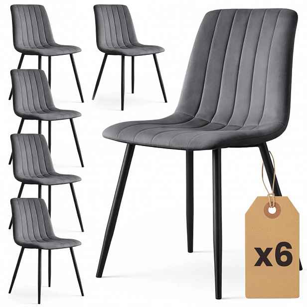 Set 6x prošívaná jídelní židle LINORIA - tmavý grafit / černá