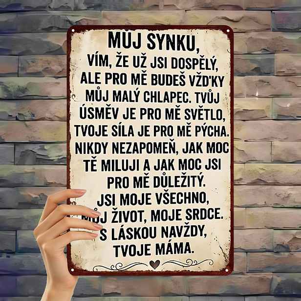 TEMU 2D Plochý, 2D Plochý 1 ks, Kovová Umělecká Cedule: "Můj Miláčku, Až Vyrůstáš..." - Dojemný Citát Matčiny Lásky v Češtině - Rustikální Dekorace