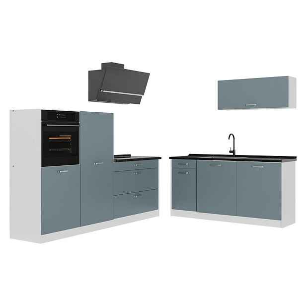 Vicco KUCHYŇSKÝ KOUT R-Line, Modrošedá/Bílá, 220 cm pracovná doska antracitová